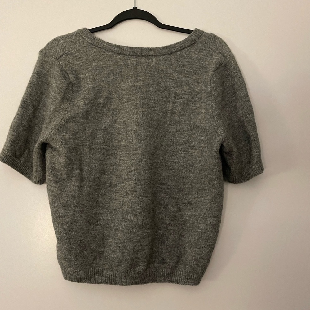 Gray Crewneck Short-Sleeve Cardigan Sweater - H&M - Picture 2 of 3